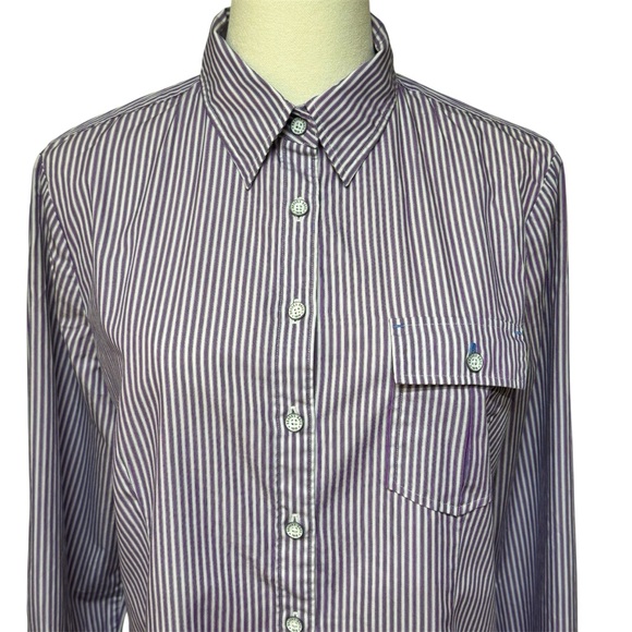 {Brooks Brothers} Long Sleeve Cotton Purple Stripe Button Down Shirt Top Blouse - Picture 2 of 7